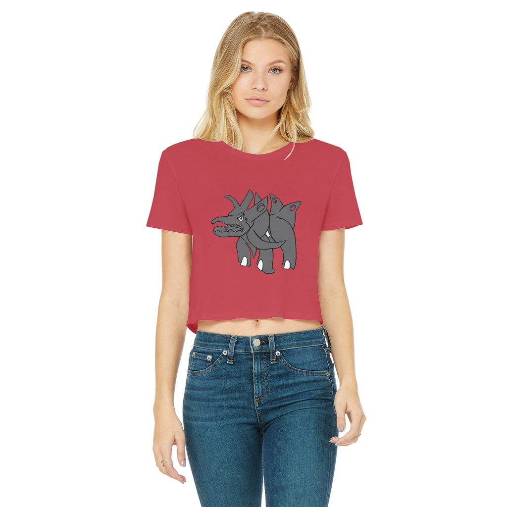 Tanktron Classic Women's Cropped Raw Edge T-Shirt in various colors, showcasing its round neck, short sleeves, and raw edge hem.