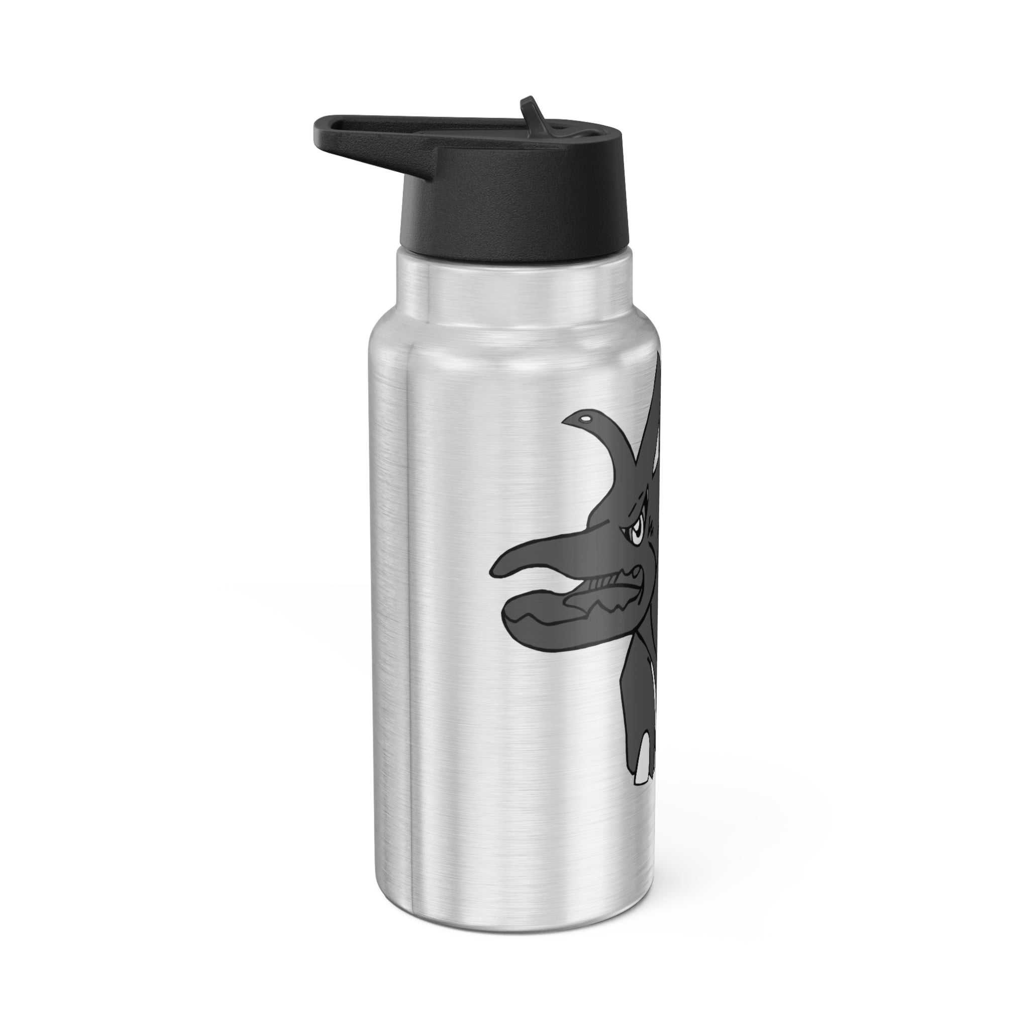 Tanktron Gator Tumbler in stainless steel with a black cap and plastic straw, showcasing a customizable design.