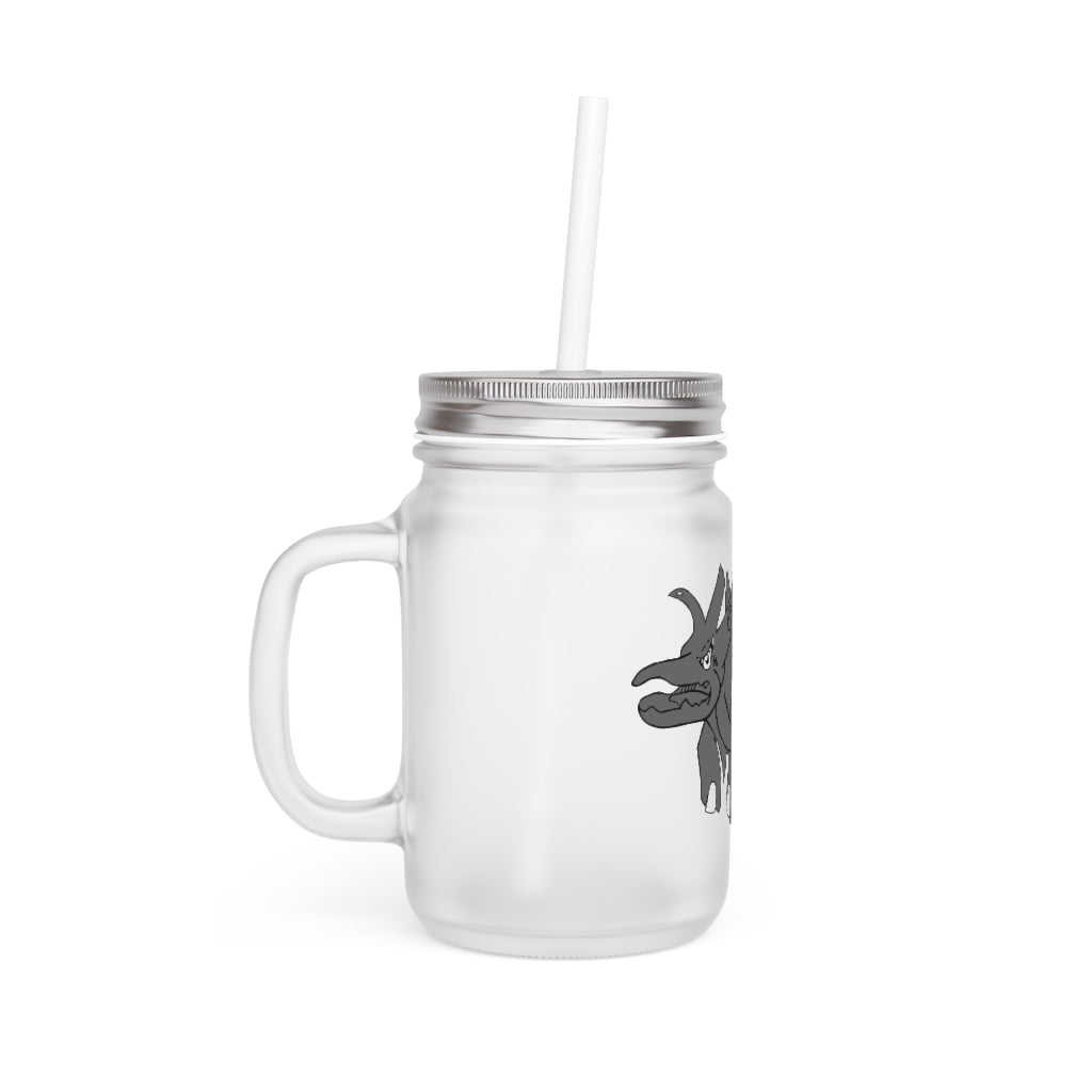 Tanktron Mason Jar with straw and lid, made of frosted glass, perfect for personalized drinks.