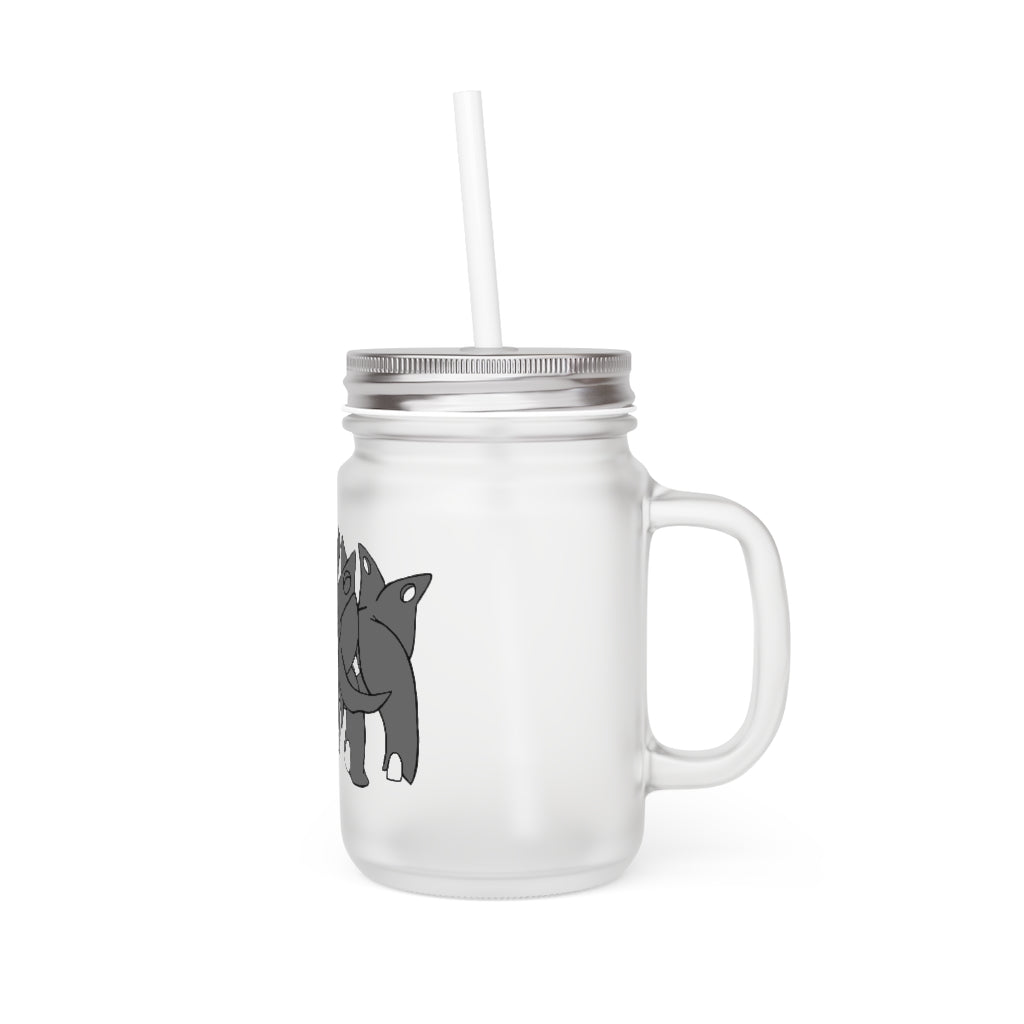 Tanktron Mason Jar with straw and lid, made of frosted glass, perfect for personalized drinks.