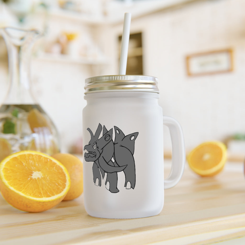 Tanktron Mason Jar with straw and lid, made of frosted glass, perfect for personalized drinks.