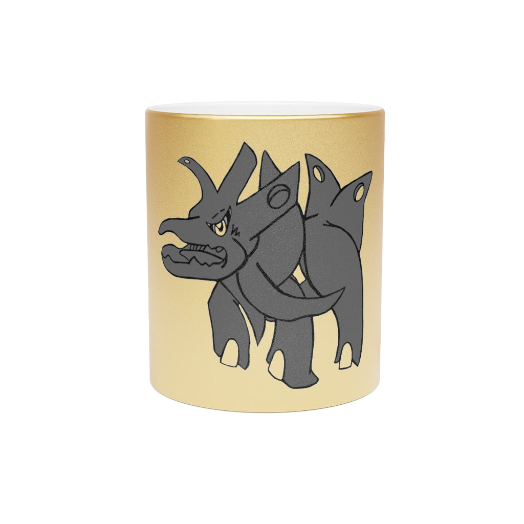 Tanktron Metallic Mug in Gold and Silver finishes, showcasing personalized designs and a comfortable C-handle.