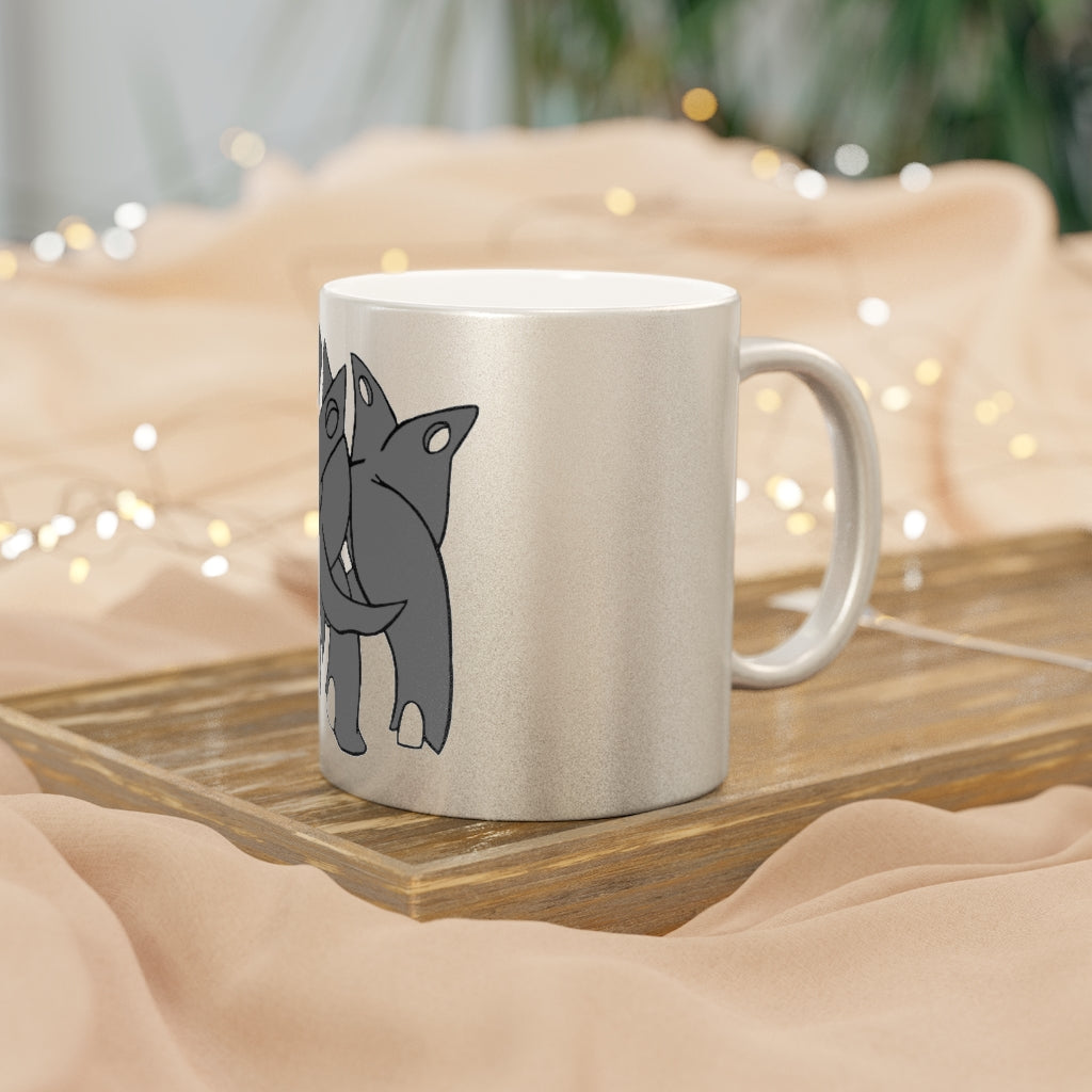 Tanktron Metallic Mug in Gold and Silver finishes, showcasing personalized designs and a comfortable C-handle.