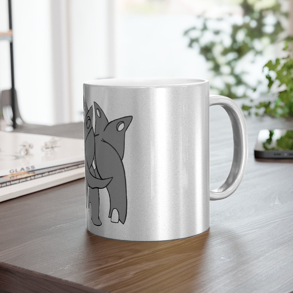 Tanktron Metallic Mug in Gold and Silver finishes, showcasing personalized designs and a comfortable C-handle.