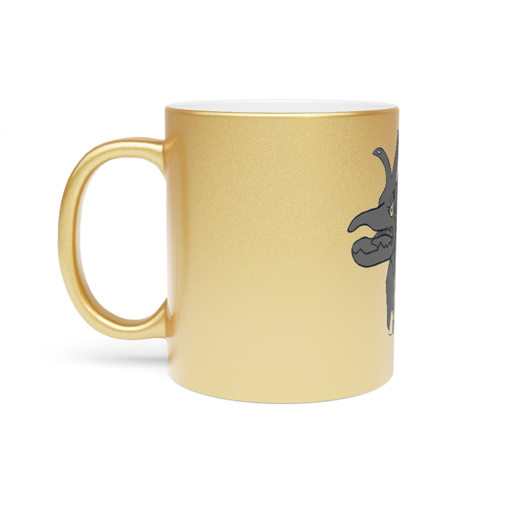 Tanktron Metallic Mug in Gold and Silver finishes, showcasing personalized designs and a comfortable C-handle.