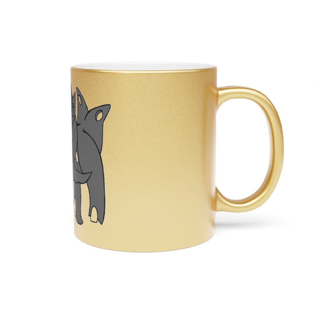 Tanktron Metallic Mug in Gold and Silver finishes, showcasing personalized designs and a comfortable C-handle.