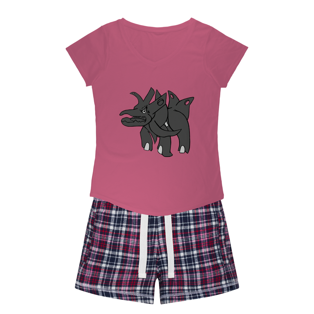 Tanktron Women's Sleepy Tee and Flannel Short set featuring a relaxed fit T-shirt and colorful flannel shorts, perfect for lounging and sleeping.