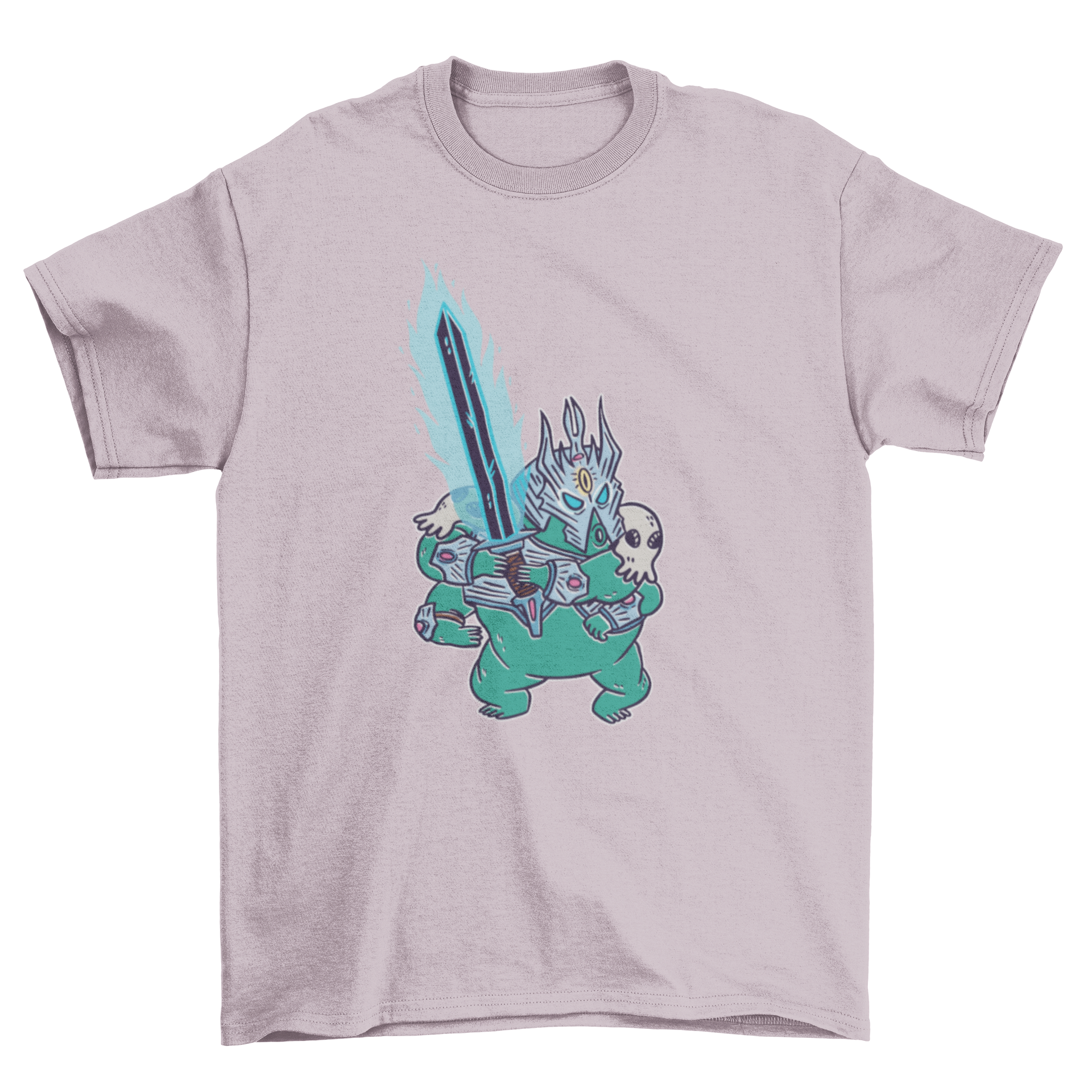 Tardigrade warrior t-shirt featuring a detailed illustration of a warrior tardigrade with a magic sword.