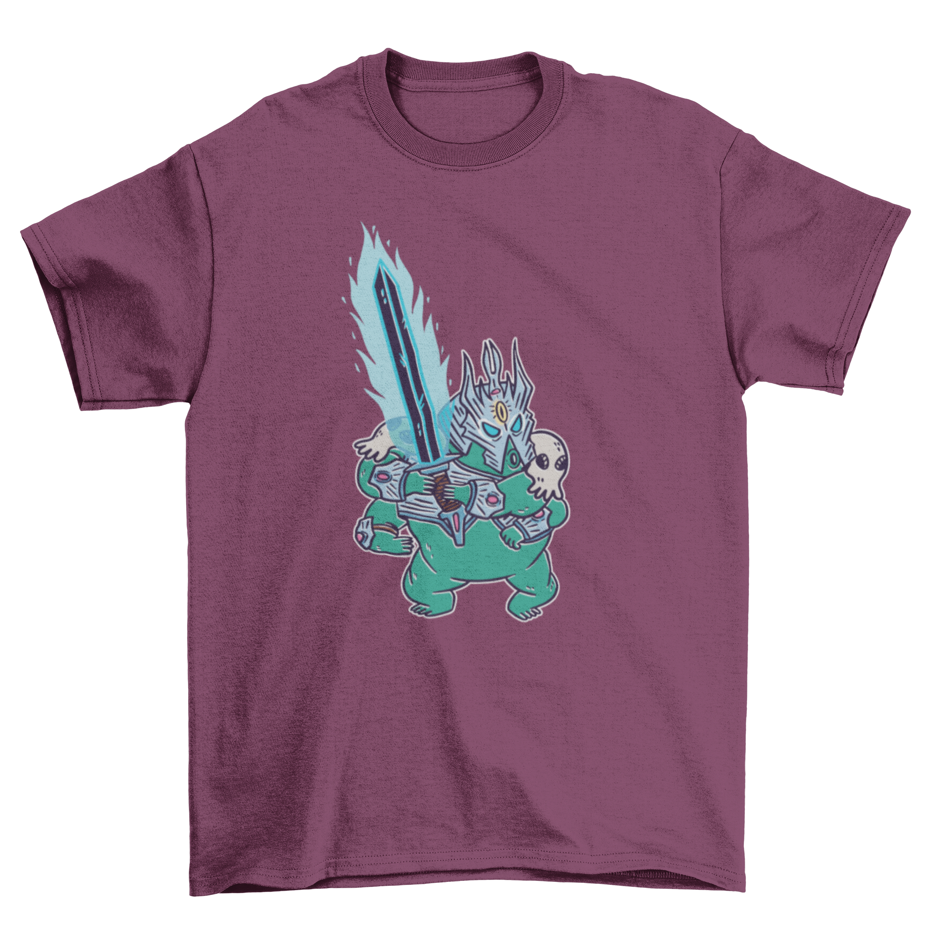 Tardigrade warrior t-shirt featuring a detailed illustration of a warrior tardigrade with a magic sword.