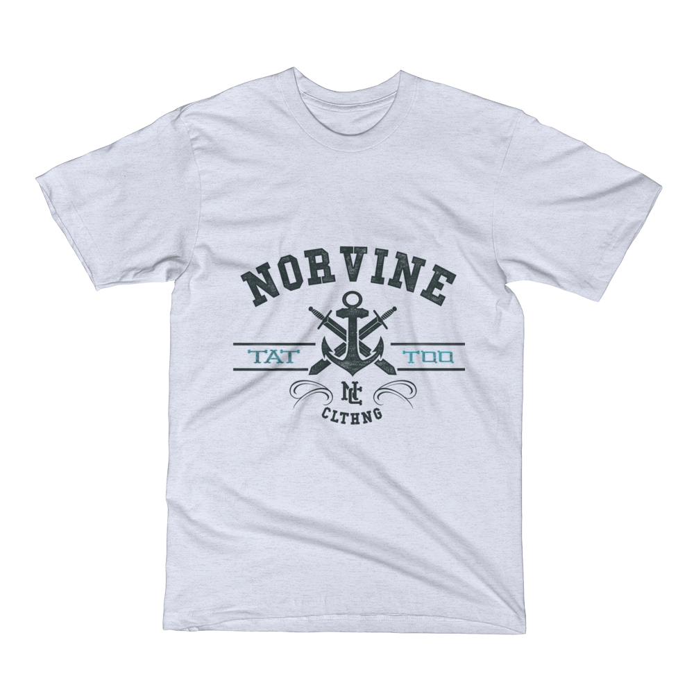 Grey premium quality Tattoo Anchor T-Shirt by Norvine featuring a stylish logo on the back, made from 100% combed cotton.