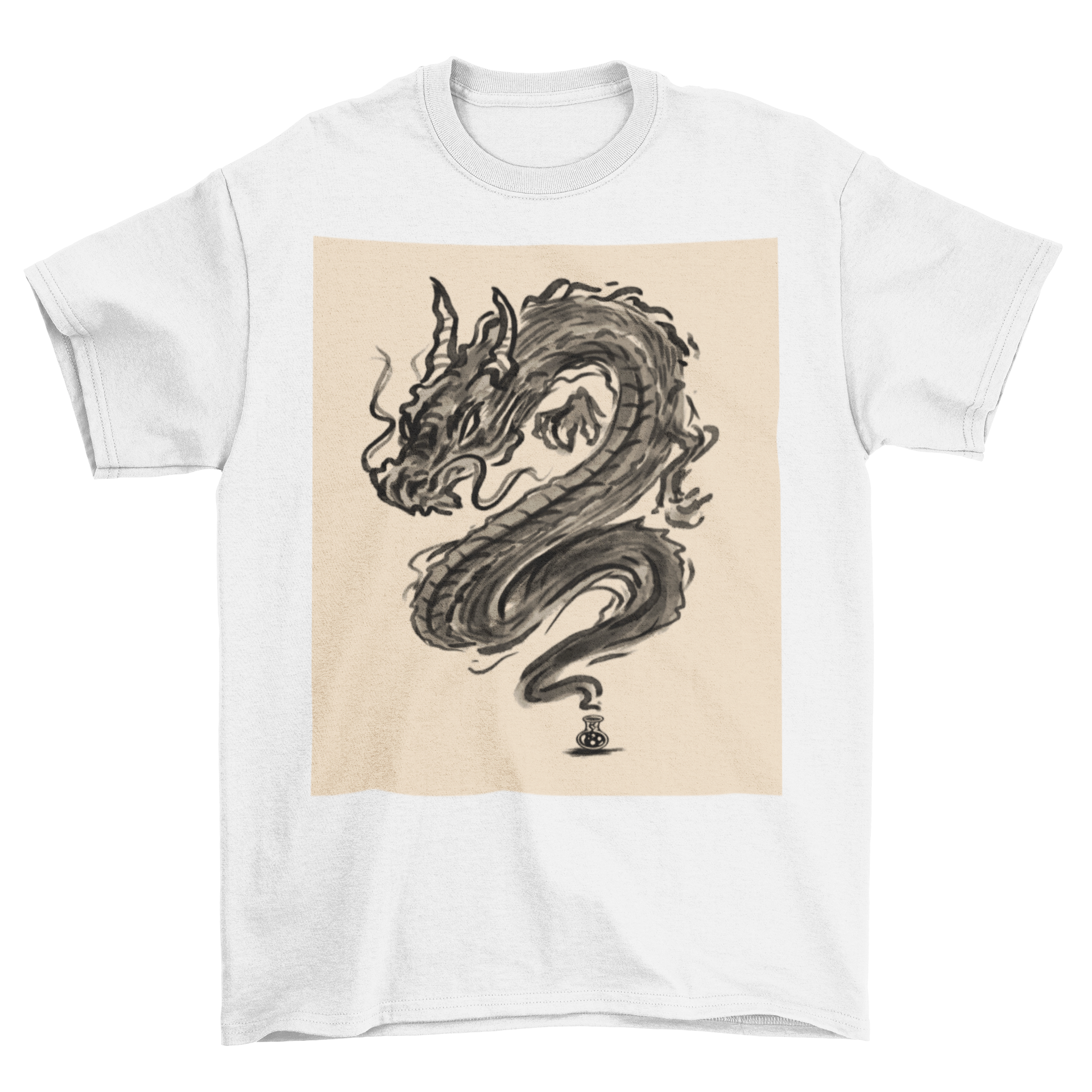 Tattoo Ink Dragon T-Shirt featuring a dragon design emerging from an ink bottle, showcasing vibrant colors and artistic details.