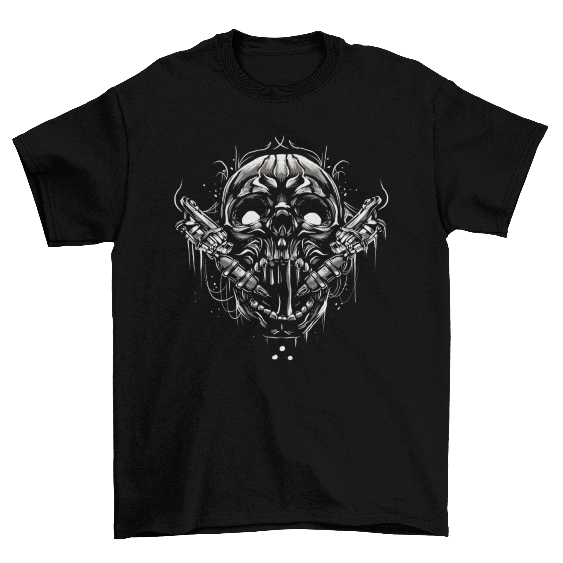 Tattoo Machine Skull T-Shirt featuring a detailed skull design in tattoo style, perfect for tattoo enthusiasts.