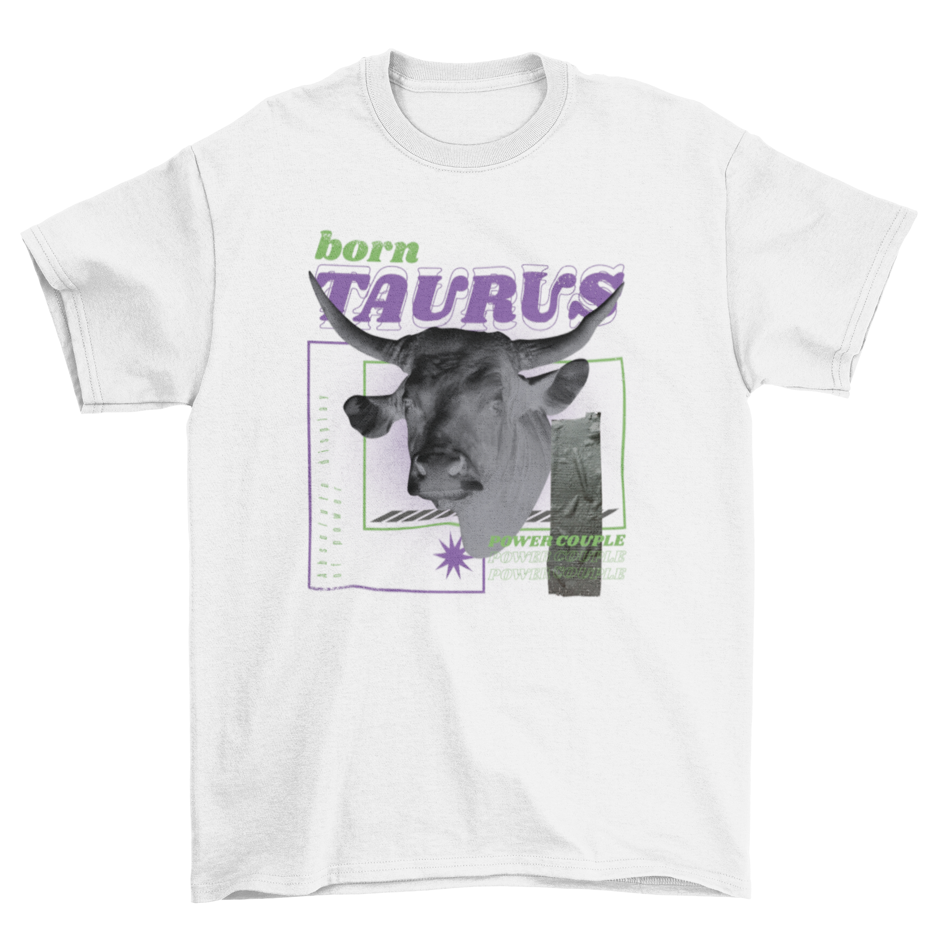 A stylish Taurus horoscope t-shirt featuring a bull design and the quote 'Born Taurus'.