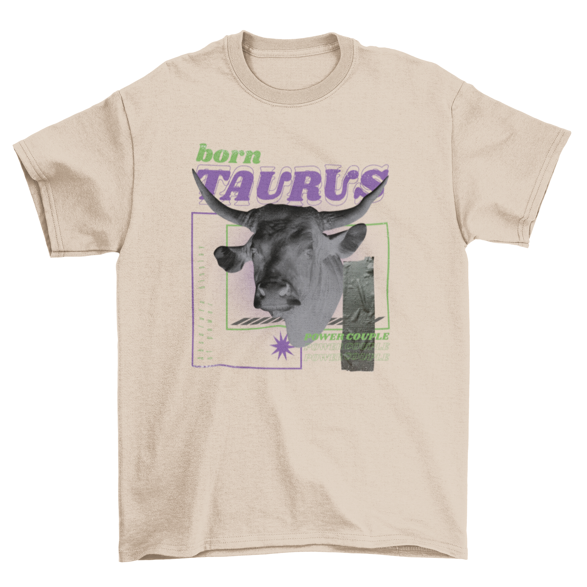 A stylish Taurus horoscope t-shirt featuring a bull design and the quote 'Born Taurus'.