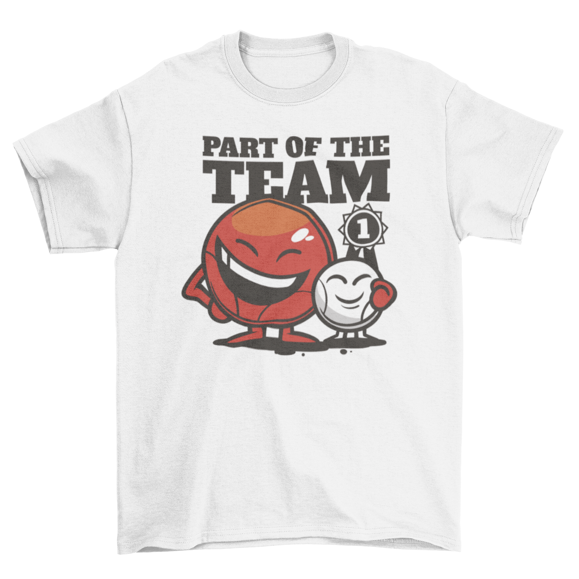 A stylish t-shirt featuring smiling petanque balls and the quote 'Part of the team', perfect for petanque enthusiasts.