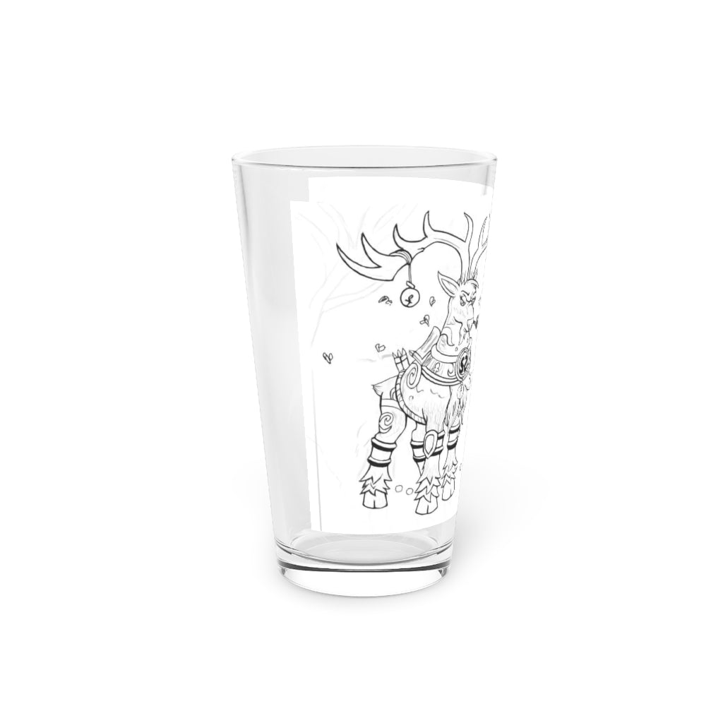 Tempus Guardian of the Harvest Pint Glass, 16oz, clear glass with custom printed design, perfect for beverages.