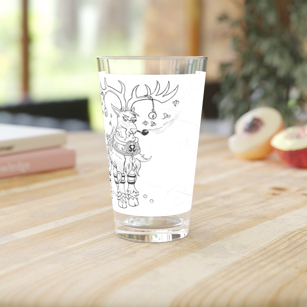 Tempus Guardian of the Harvest Pint Glass, 16oz, clear glass with custom printed design, perfect for beverages.