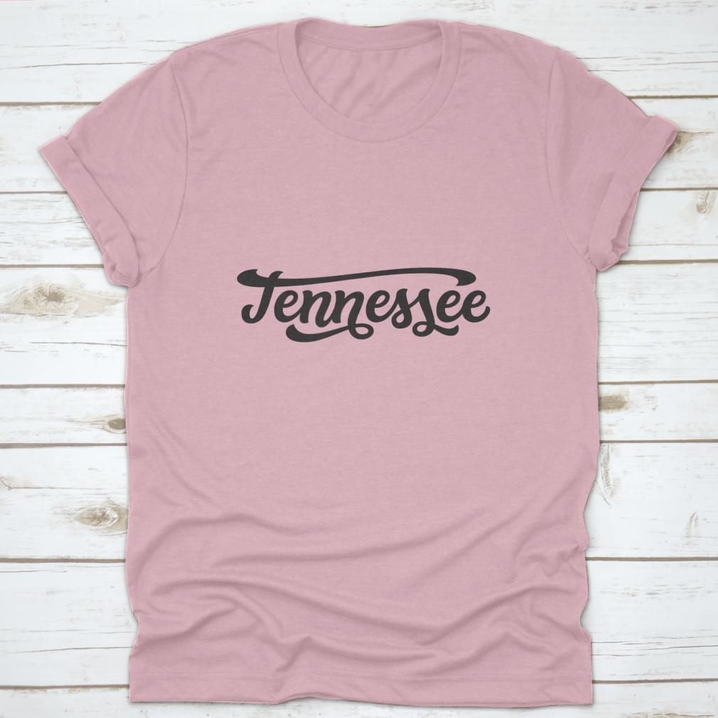 A hand-drawn design of the state name Tennessee on a white background, featured on a comfortable cotton T-shirt.