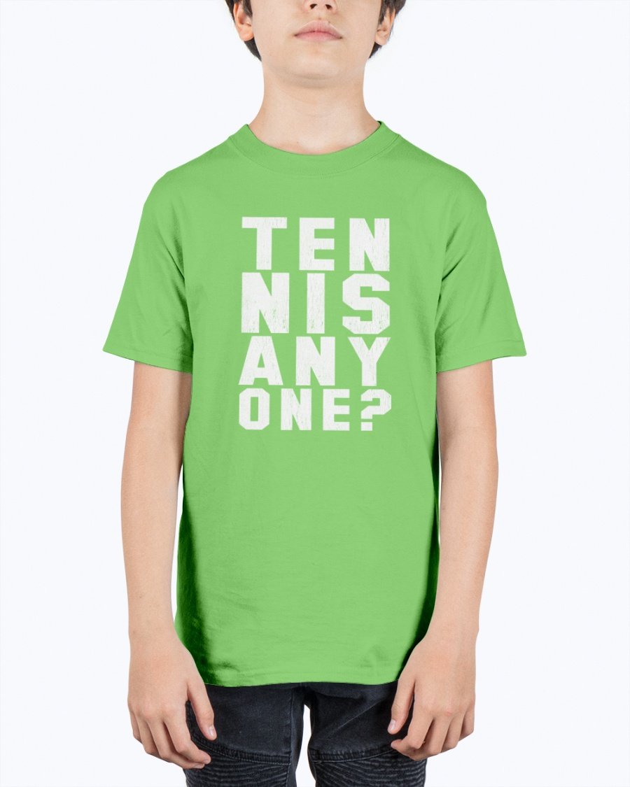 A unisex youth tee featuring a fun tennis-themed design, made from soft preshrunk cotton, perfect for young tennis enthusiasts.