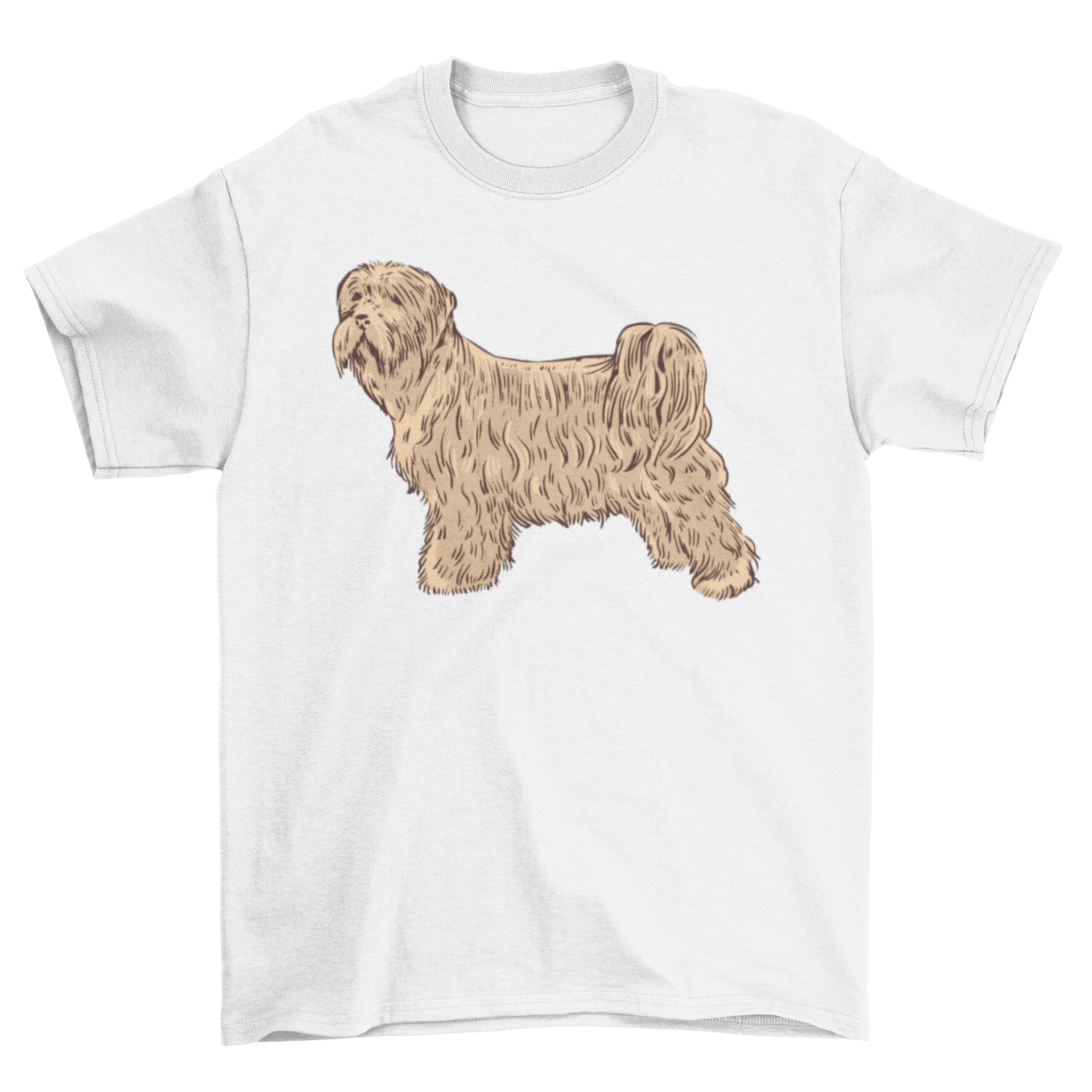 A cute hand-drawn illustration of a hairy terrier dog on a stylish t-shirt.