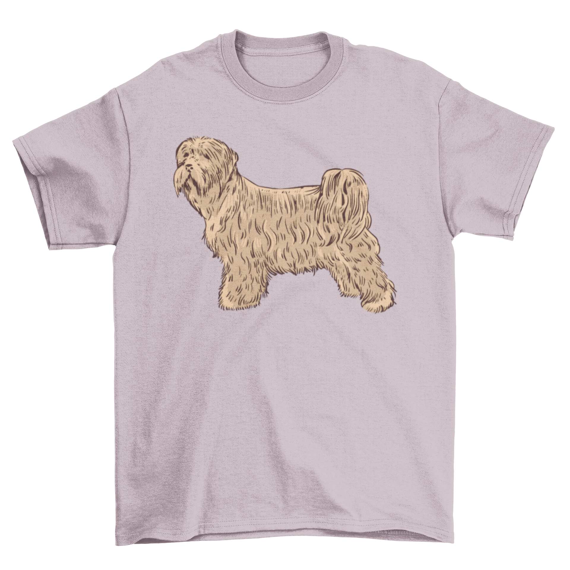 A cute hand-drawn illustration of a hairy terrier dog on a stylish t-shirt.