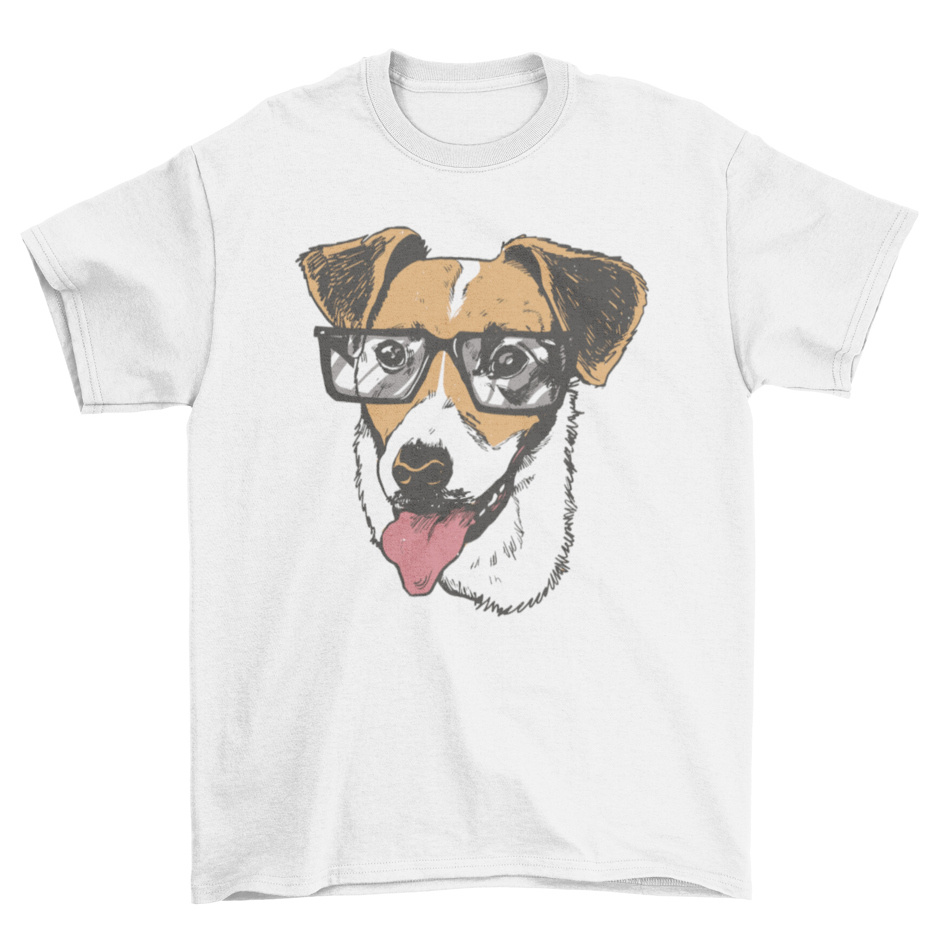 A stylish t-shirt featuring a jack russel terrier dog wearing glasses, perfect for dog lovers.