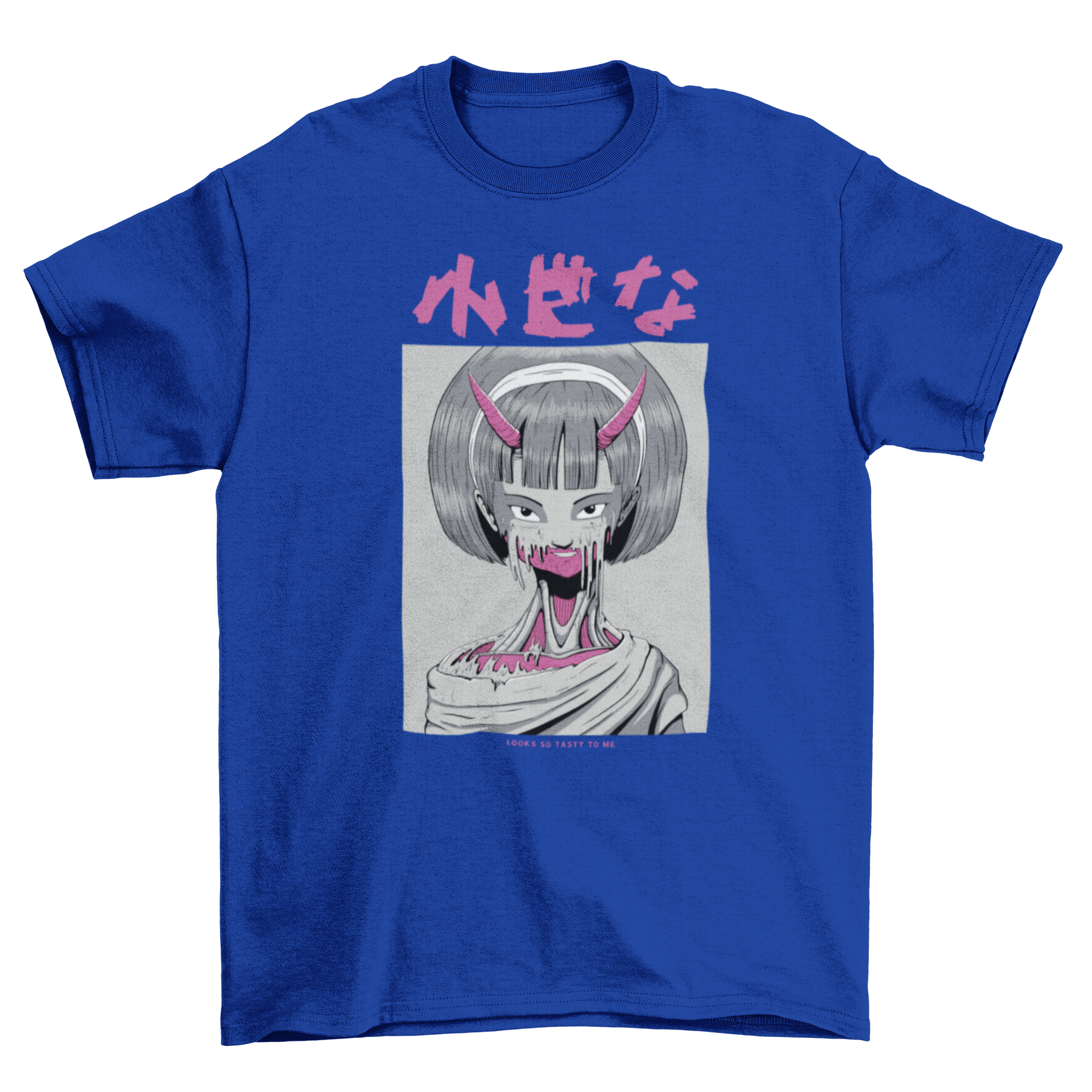 Terrifying Japanese dark creepy anime monster girl t-shirt design featuring intricate details and vibrant colors.