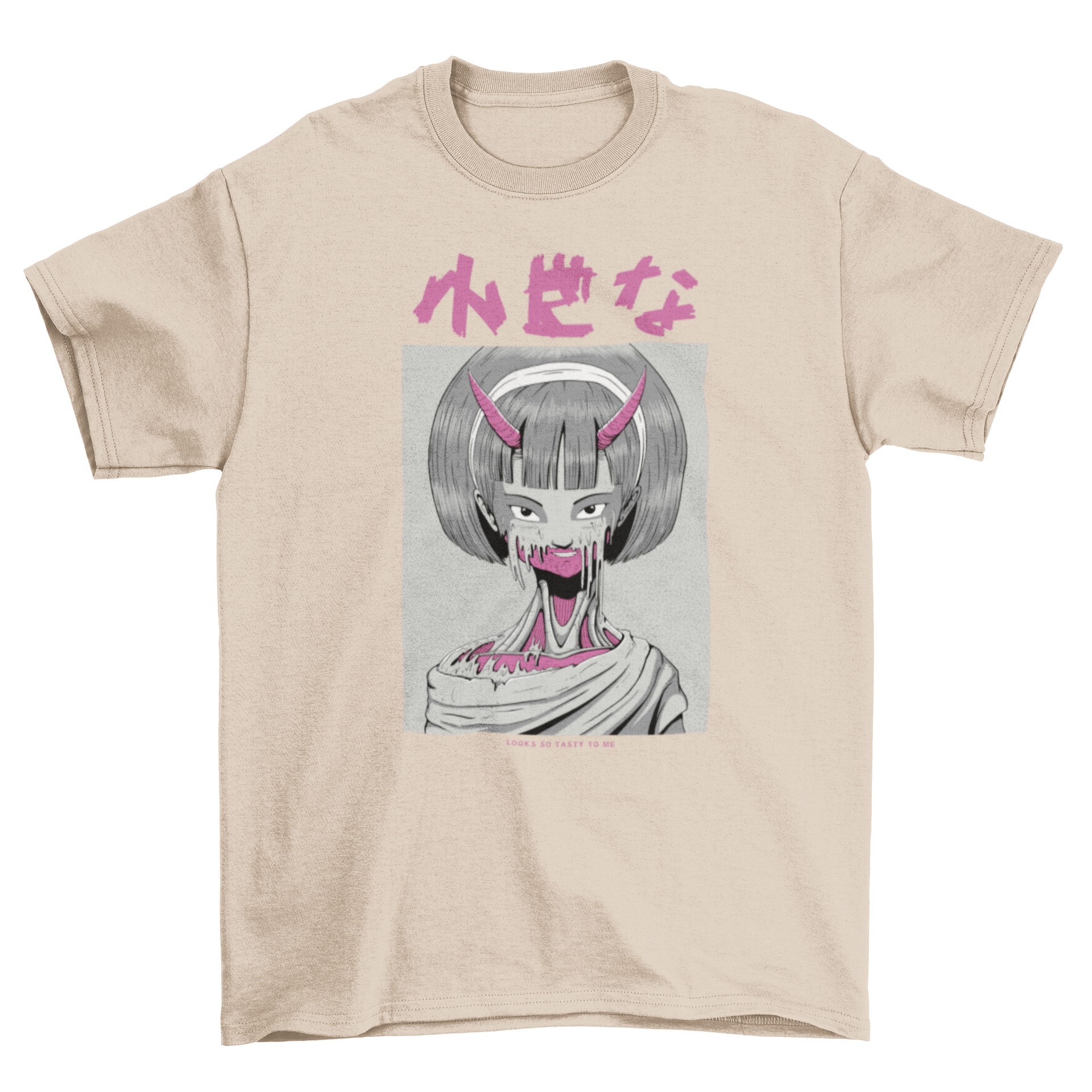 Terrifying Japanese dark creepy anime monster girl t-shirt design featuring intricate details and vibrant colors.