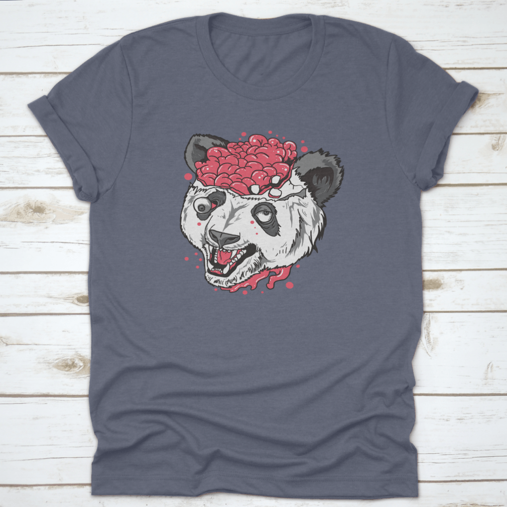 A unique t-shirt featuring a terrifying panda design with a brain bursting out, made from 100% cotton.