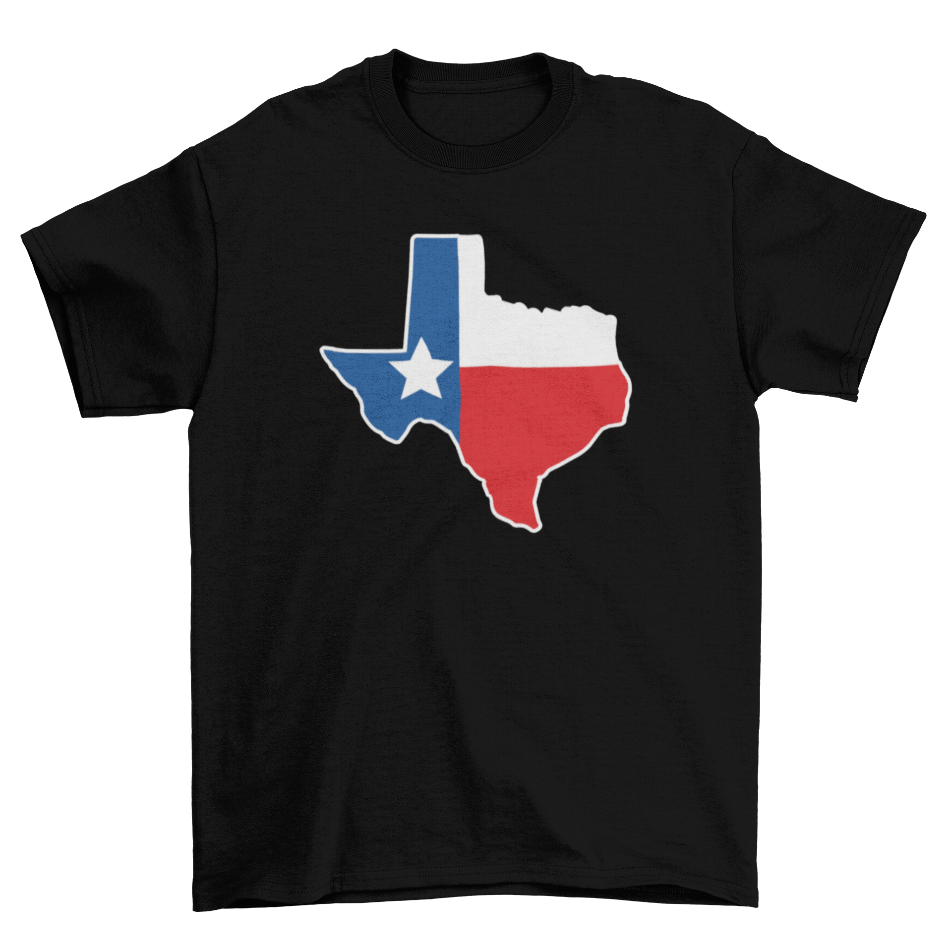 Texas map flag t-shirt design featuring the Texas map with the flag inside, showcasing state pride.