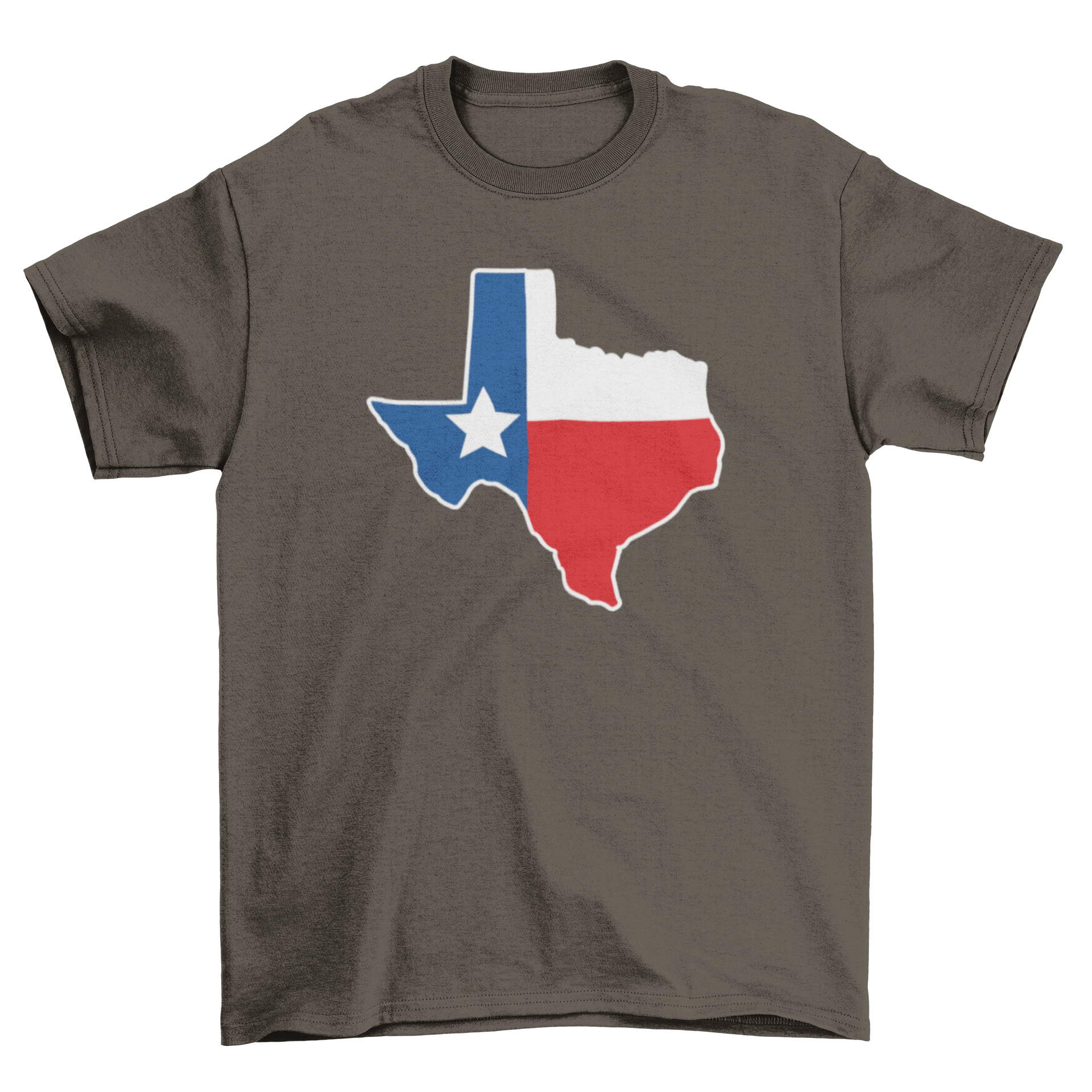 Texas map flag t-shirt design featuring the Texas map with the flag inside, showcasing state pride.