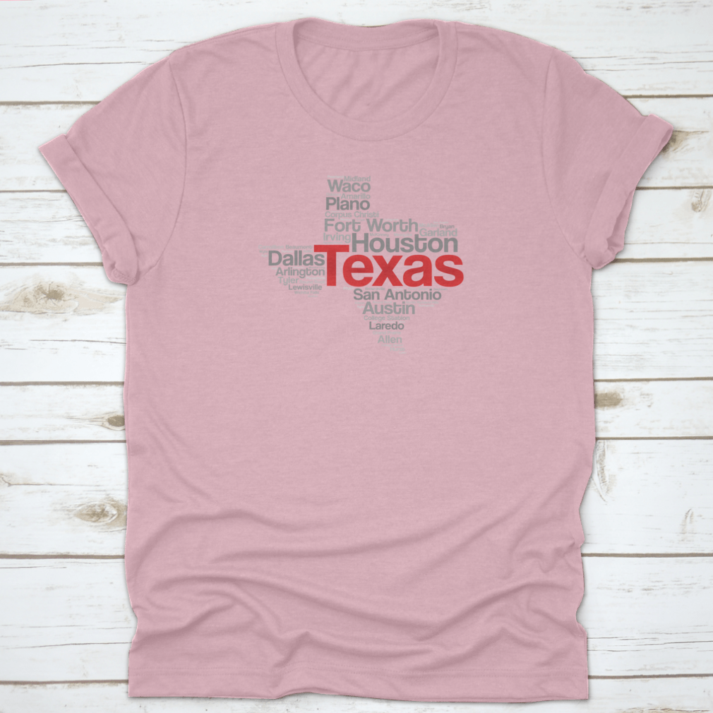 Texas USA State Word Cloud Travel Map featuring iconic landmarks in a stylish silhouette design.