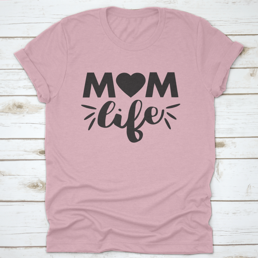 A stylish 'Mom Life' t-shirt in soft cotton fabric, featuring a nice font design, perfect for celebrating motherhood.