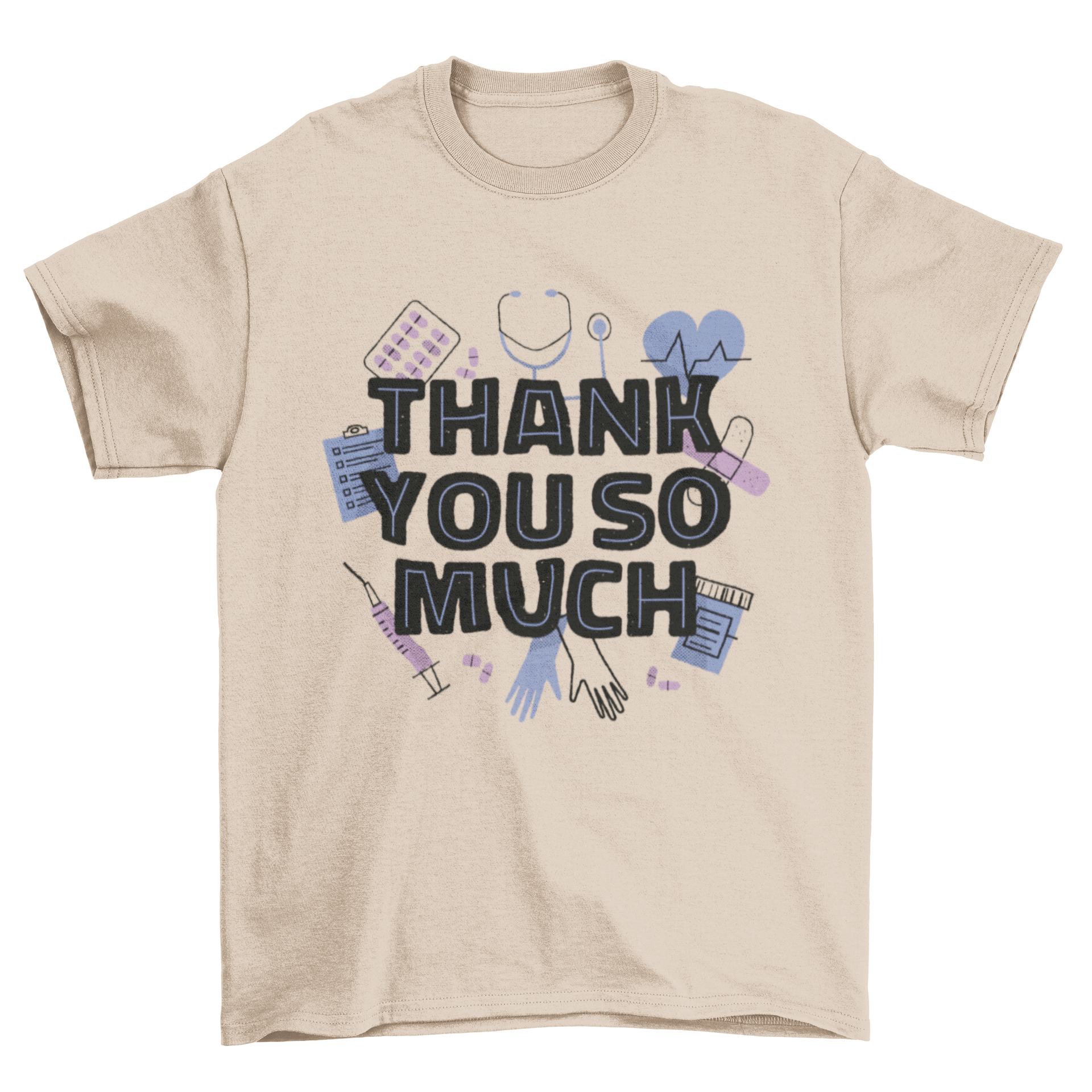 Thank You Health Care T-Shirt featuring a heartfelt quote and medical elements design.