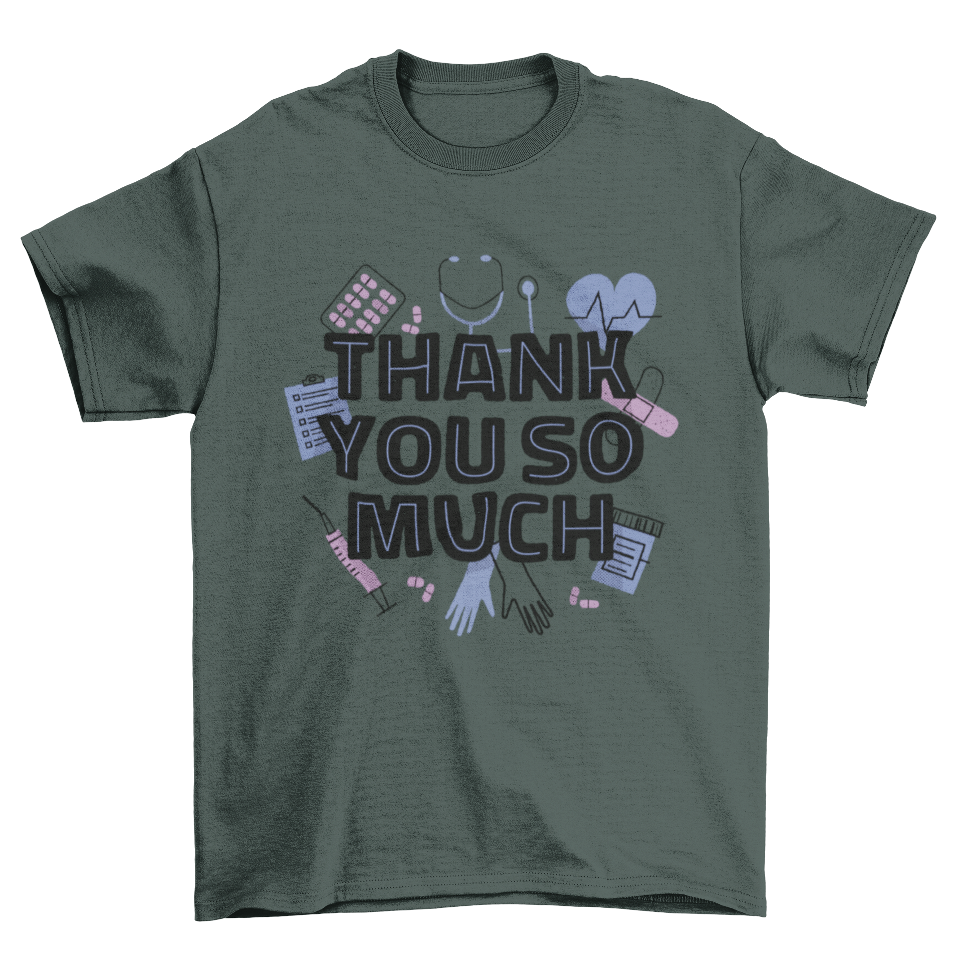 Thank You Health Care T-Shirt featuring a heartfelt quote and medical elements design.