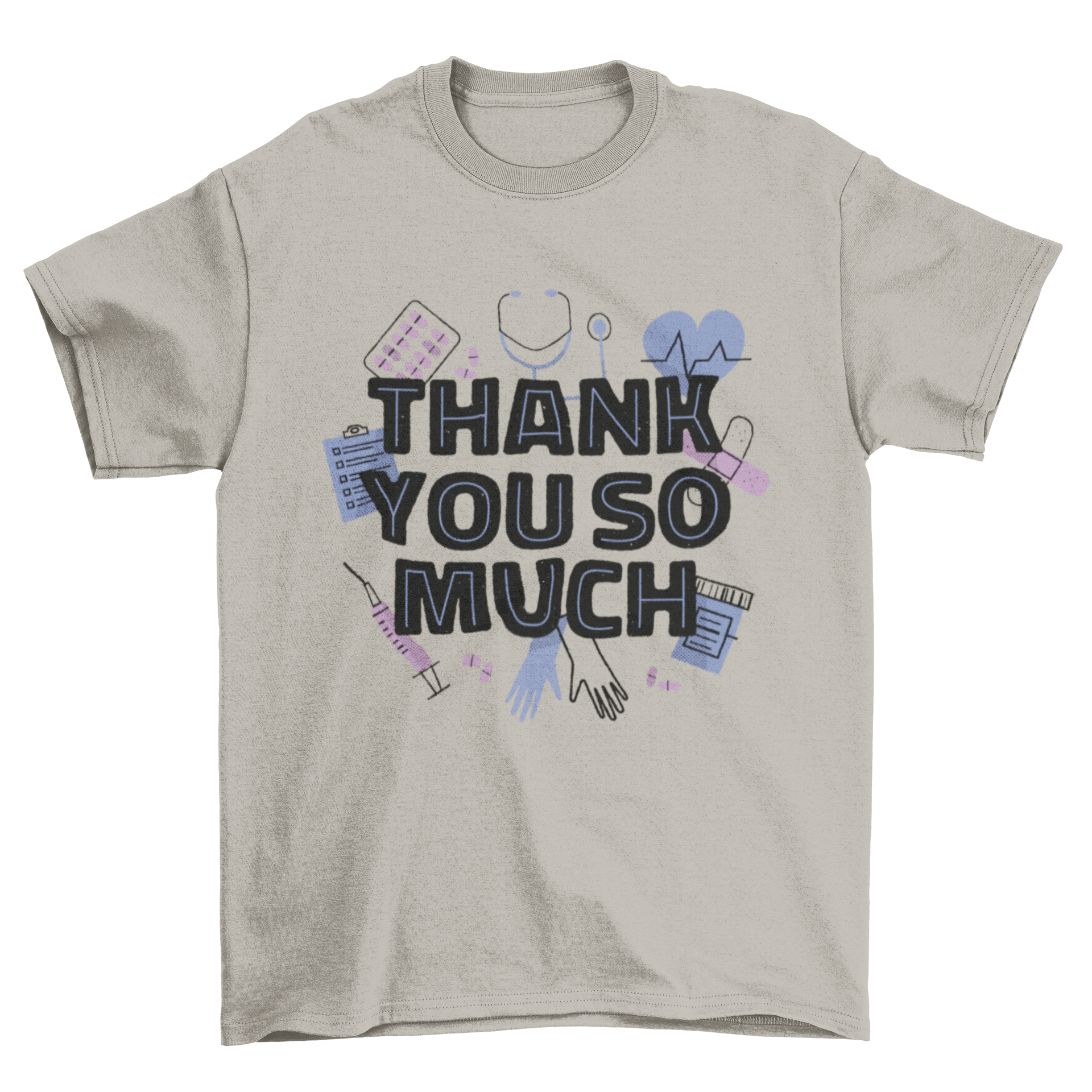 Thank You Health Care T-Shirt featuring a heartfelt quote and medical elements design.