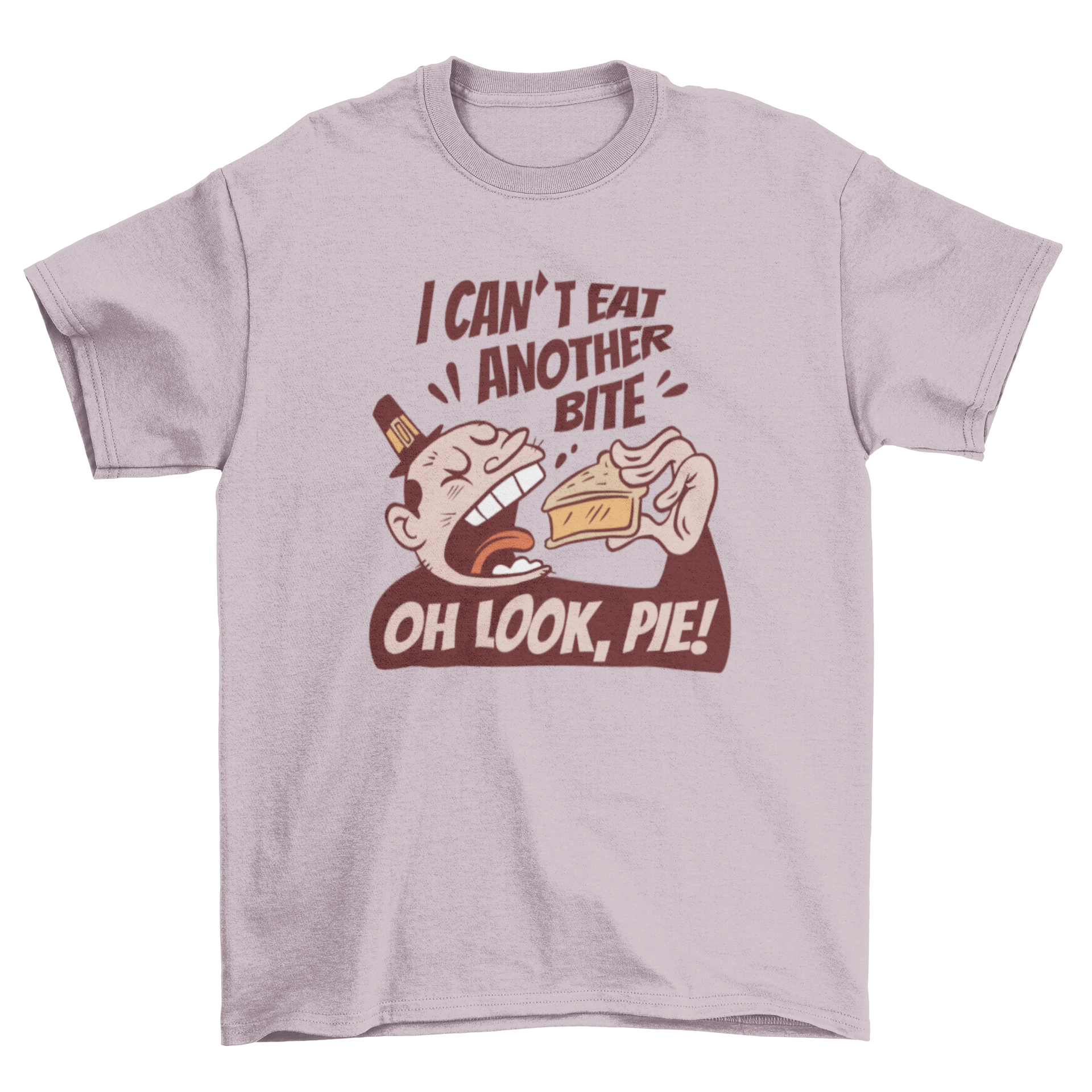 Thanksgiving t-shirt design featuring a man happily eating a slice of pie, perfect for holiday celebrations.