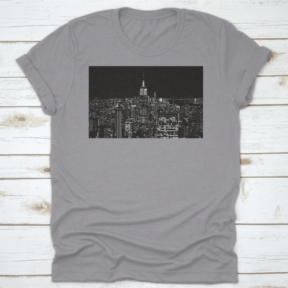 A stylish cotton t-shirt featuring a stunning night view of New York City, showcasing vibrant colors and a classic fit.