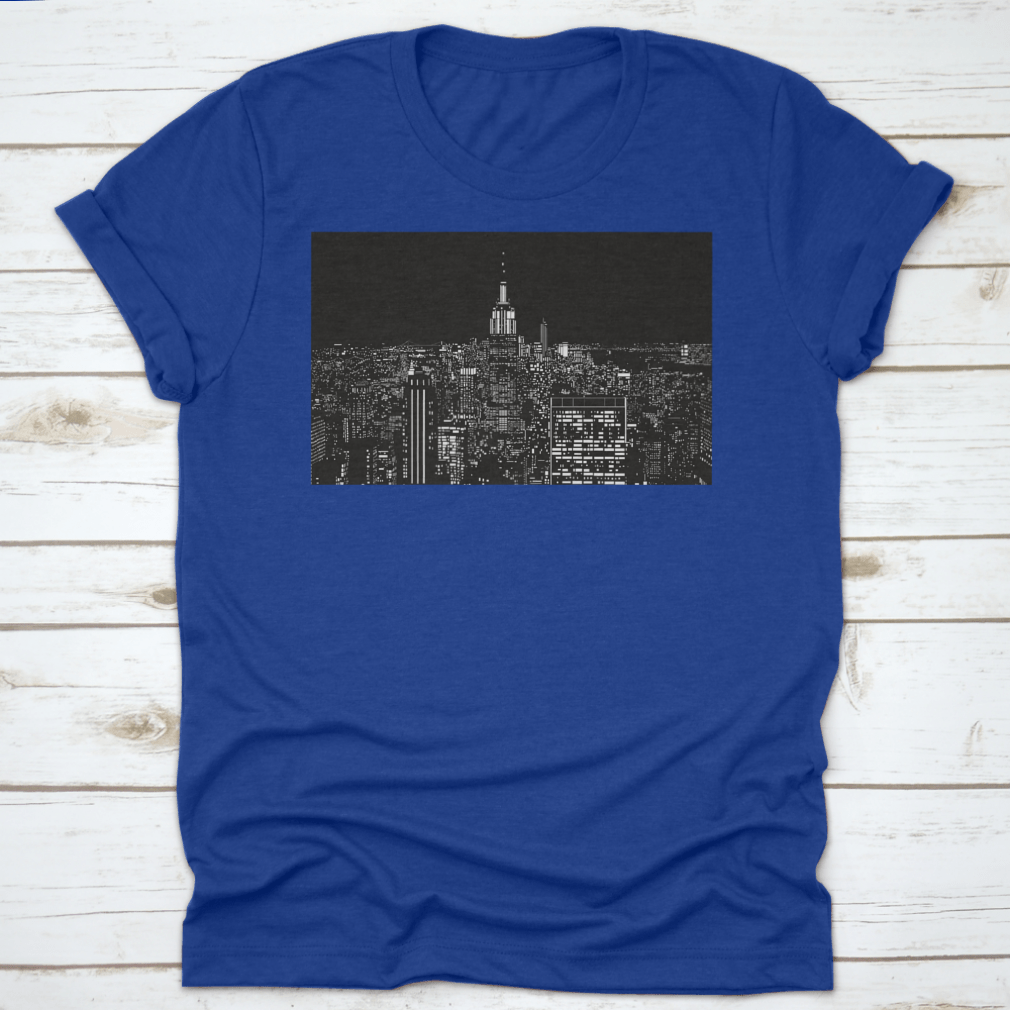 A stylish cotton t-shirt featuring a stunning night view of New York City, showcasing vibrant colors and a classic fit.