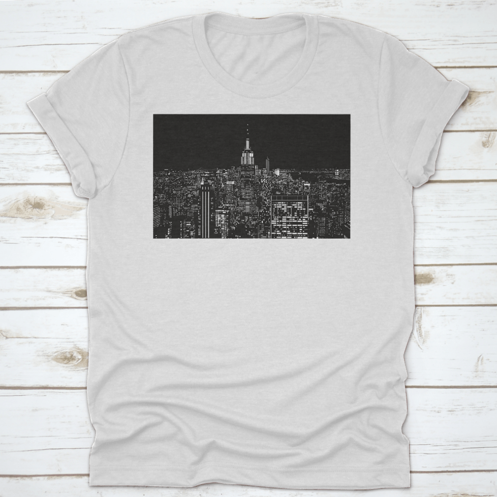 A stylish cotton t-shirt featuring a stunning night view of New York City, showcasing vibrant colors and a classic fit.