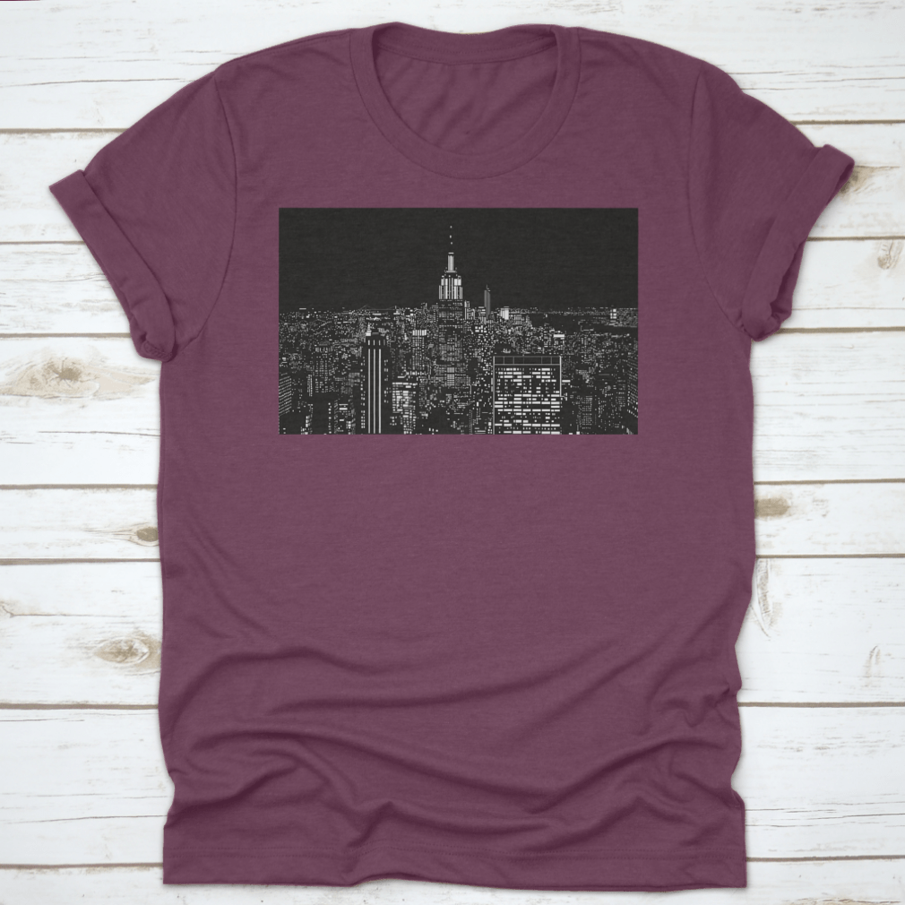 A stylish cotton t-shirt featuring a stunning night view of New York City, showcasing vibrant colors and a classic fit.