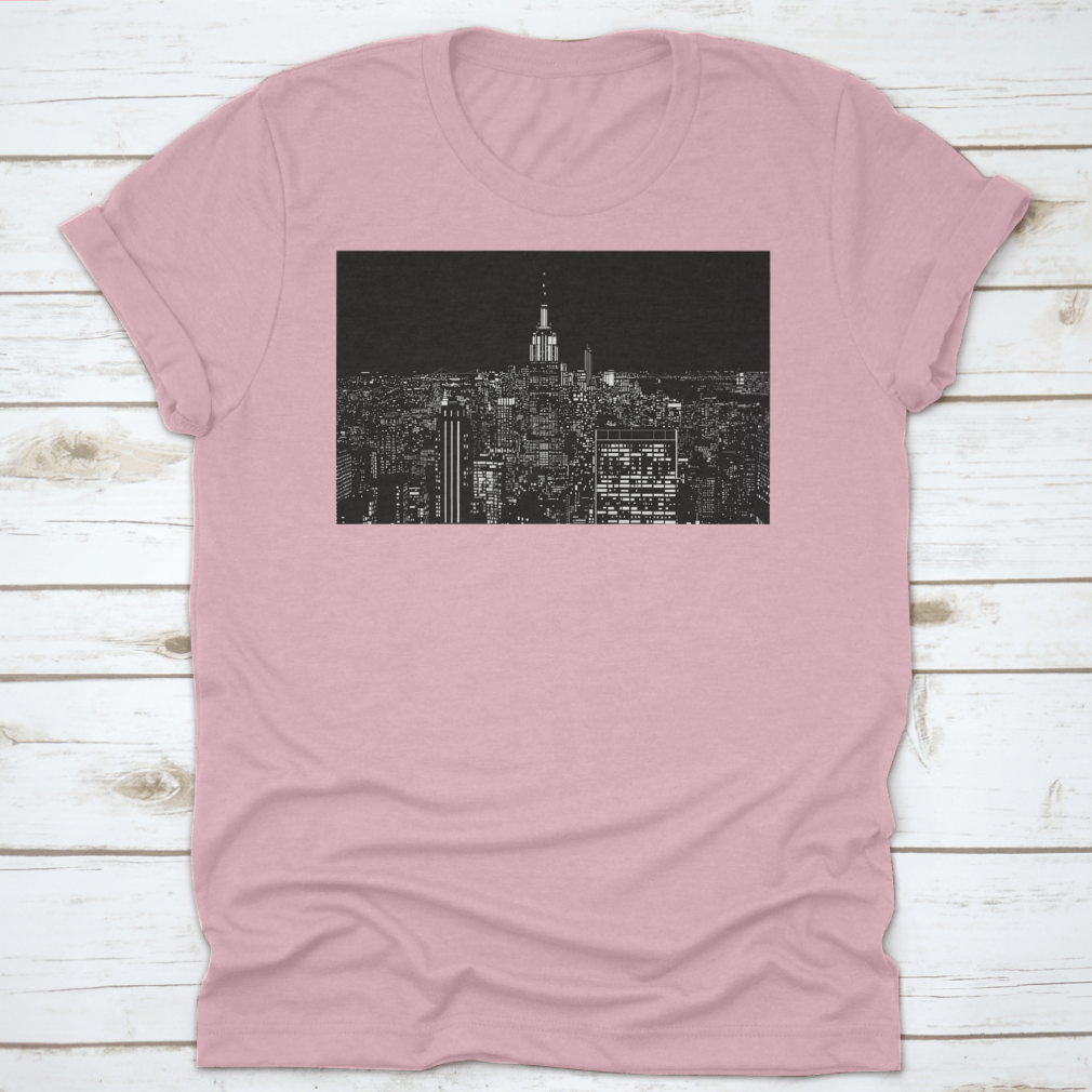 A stylish cotton t-shirt featuring a stunning night view of New York City, showcasing vibrant colors and a classic fit.