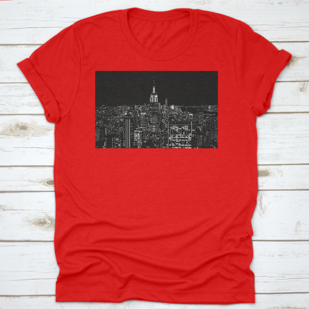 A stylish cotton t-shirt featuring a stunning night view of New York City, showcasing vibrant colors and a classic fit.