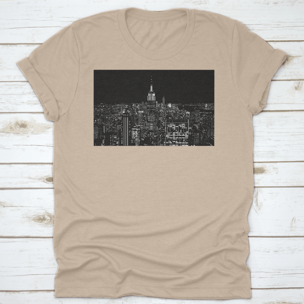 A stylish cotton t-shirt featuring a stunning night view of New York City, showcasing vibrant colors and a classic fit.