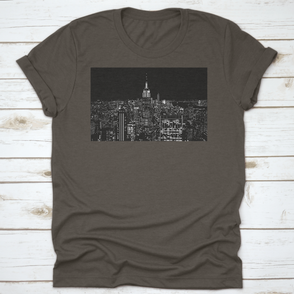 A stylish cotton t-shirt featuring a stunning night view of New York City, showcasing vibrant colors and a classic fit.