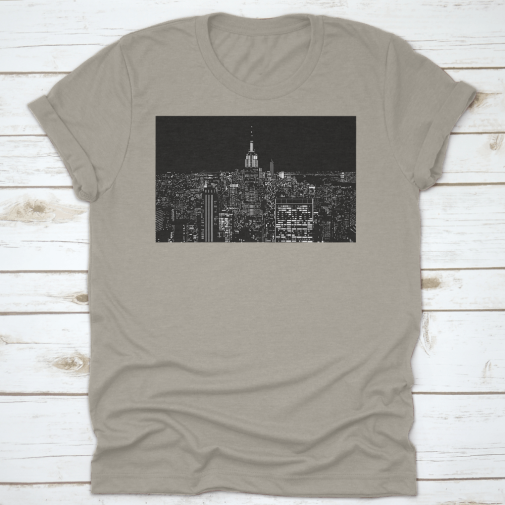 A stylish cotton t-shirt featuring a stunning night view of New York City, showcasing vibrant colors and a classic fit.