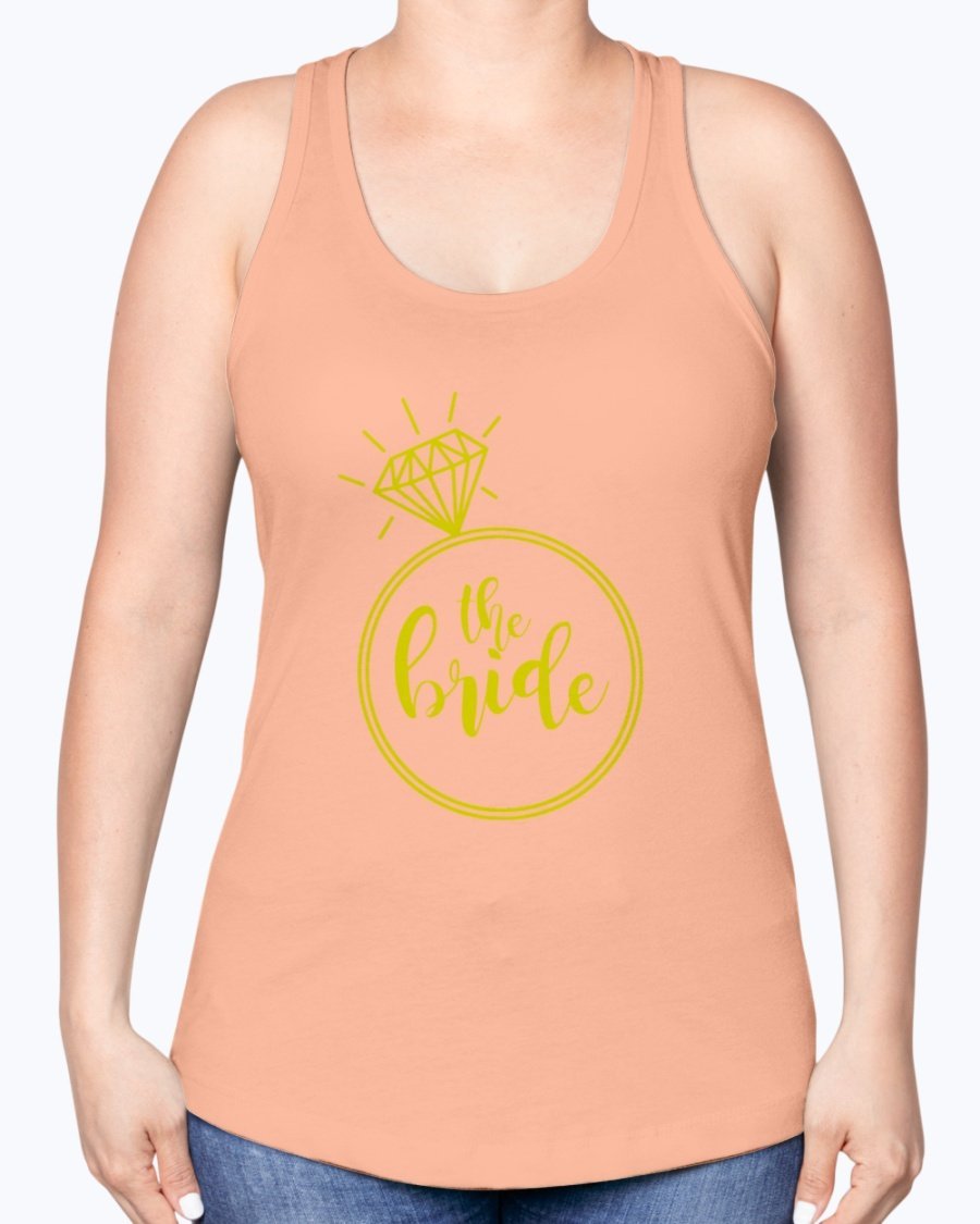 The Bride Racerback Tank featuring a diamond ring design, perfect for bridal parties and wedding celebrations.