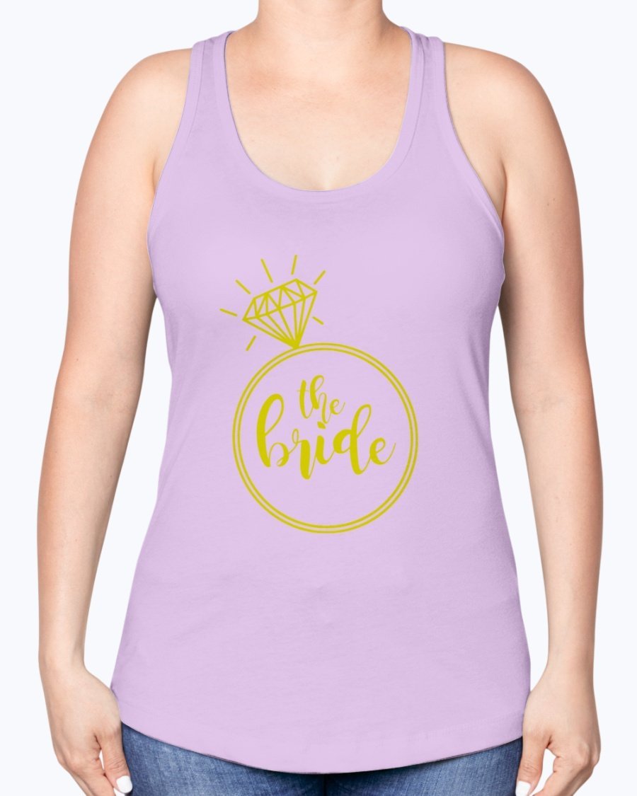 The Bride Racerback Tank featuring a diamond ring design, perfect for bridal parties and wedding celebrations.