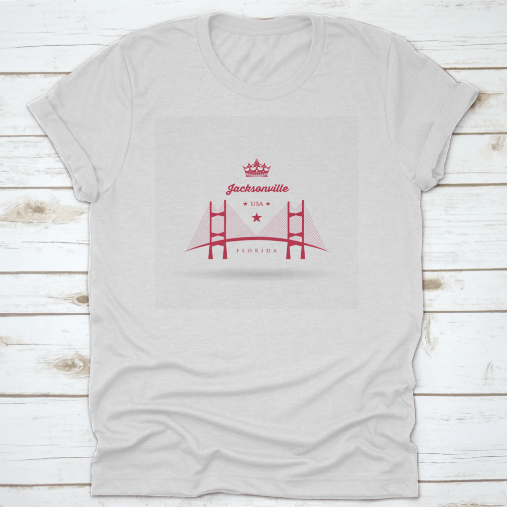 A stylish t-shirt featuring the Dames Point Bridge design, showcasing its iconic structure over the St. Johns River in Jacksonville.