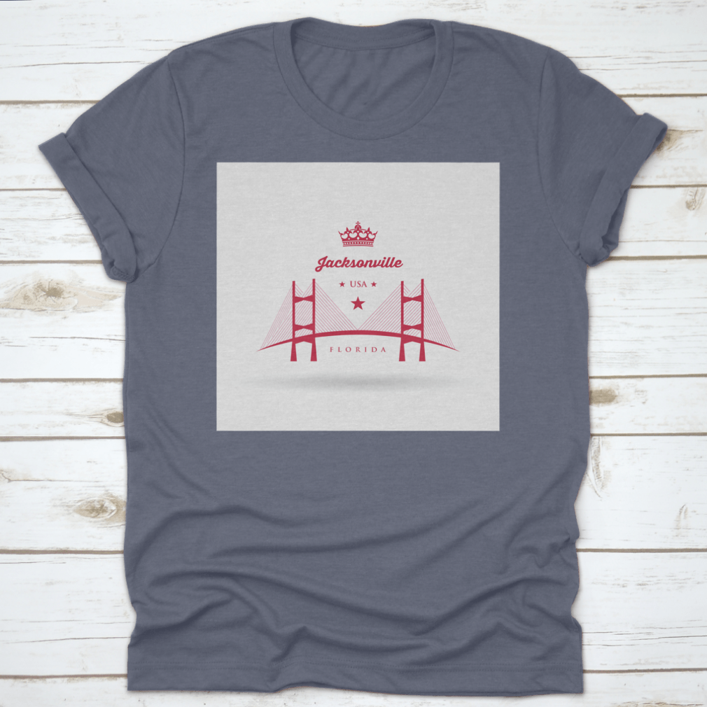 A stylish t-shirt featuring the Dames Point Bridge design, showcasing its iconic structure over the St. Johns River in Jacksonville.